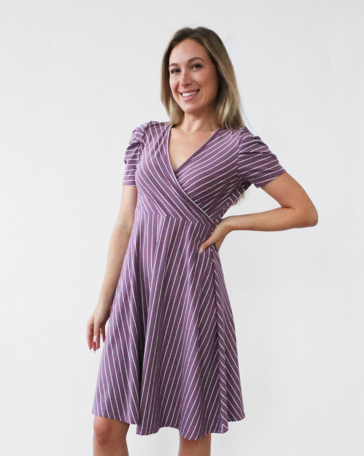 VICTORIA stripe dress in Purple – Elegantees