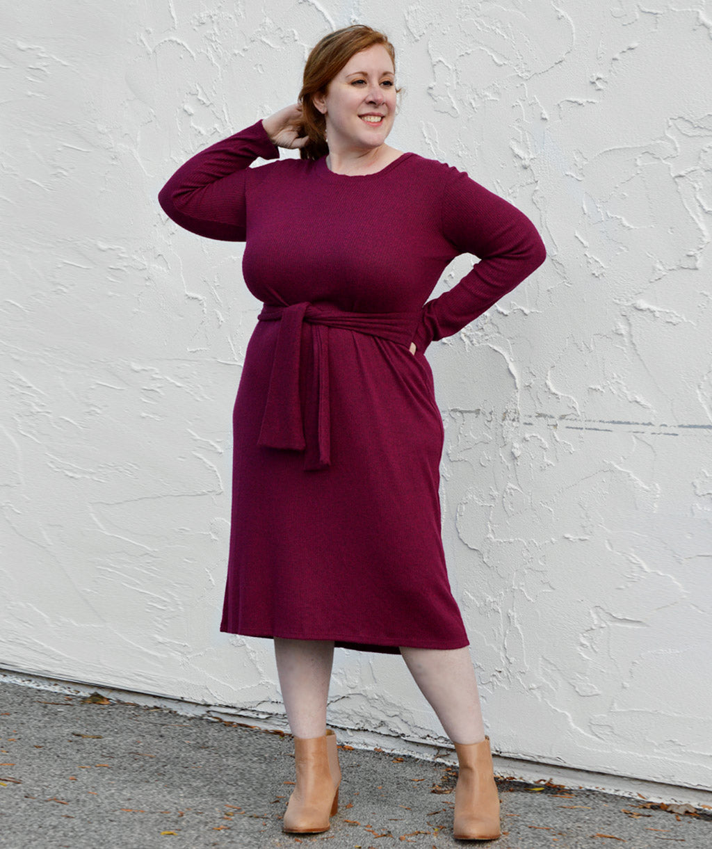 ASIA sweater rib dress in Maroon – Elegantees