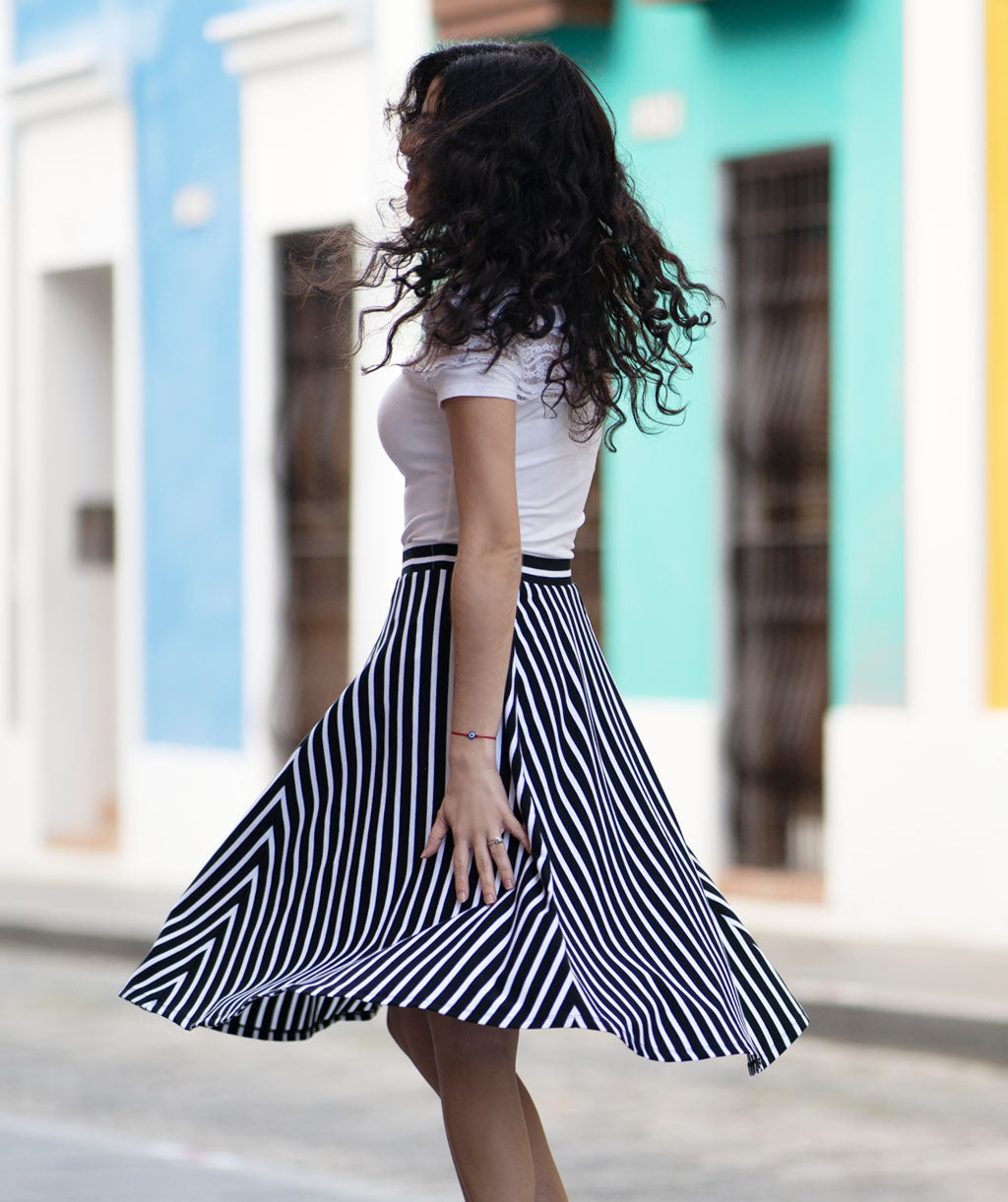 Black & white stripe floor length popular Circle Skirts - custom made to measure