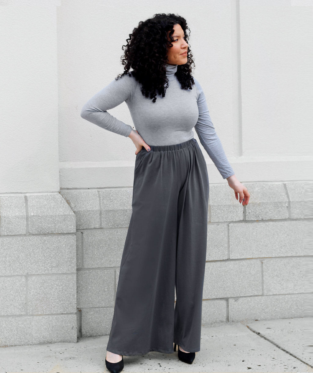 JOELLE wide-leg pants in Anchor Grey – Elegantees