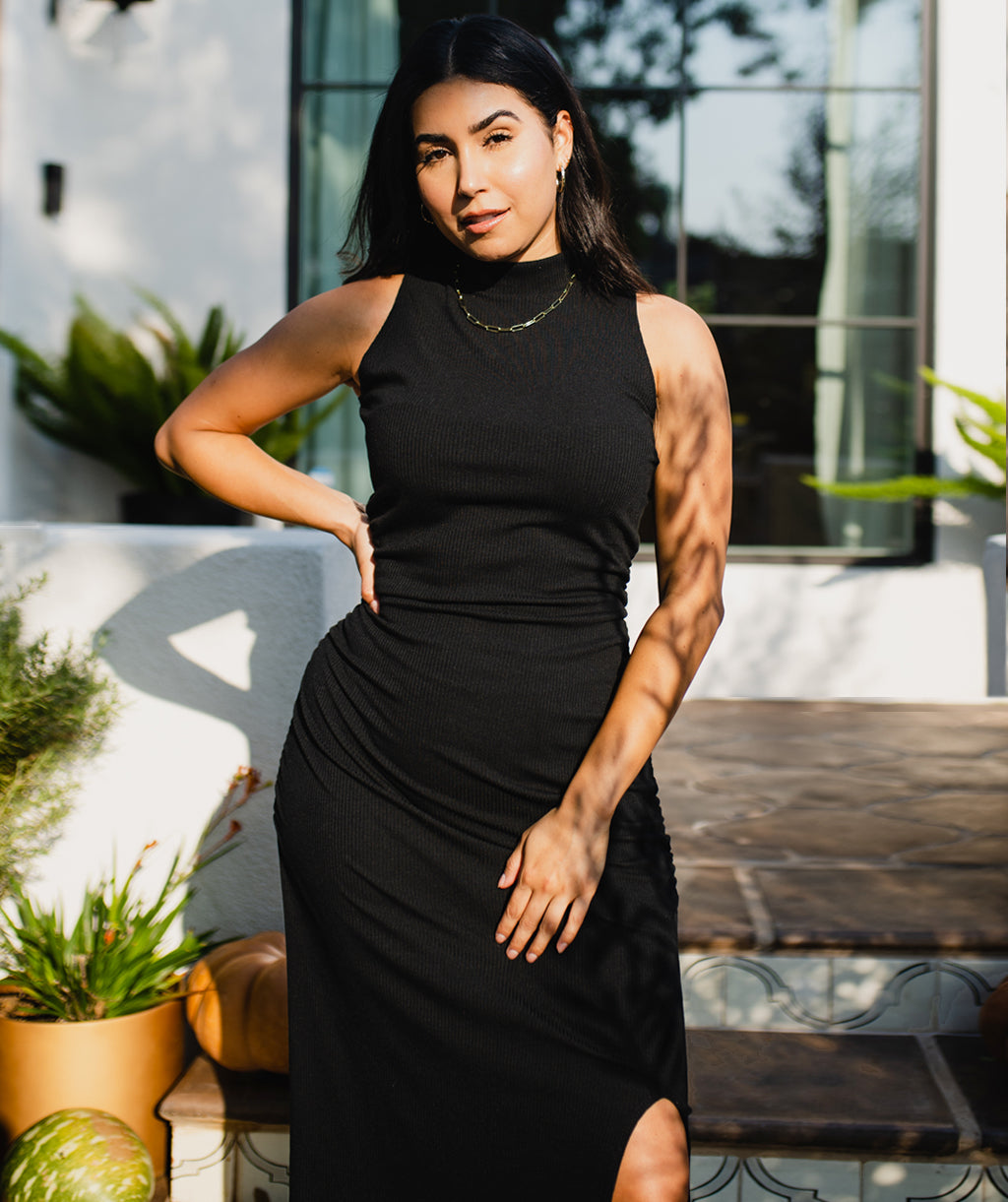 LOS FELIZ rib knit dress in Black – Elegantees