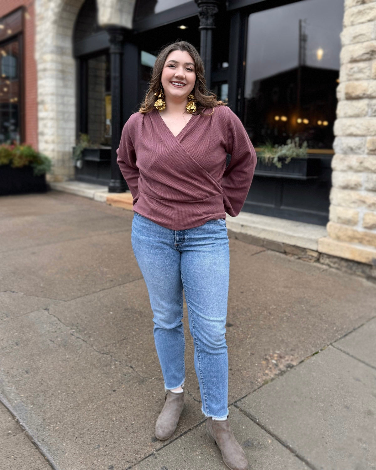 OASIS waffle knit top in Muted Fig – Elegantees