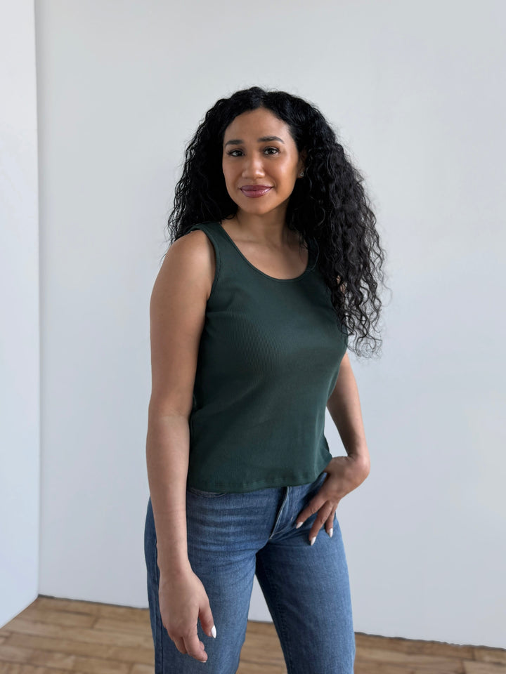 MAYA rib-knit fitted tank in Dark Jade
