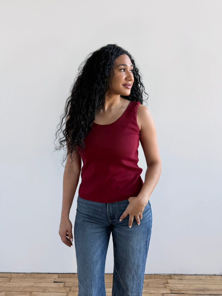 MAYA rib-knit fitted tank in Rich Red