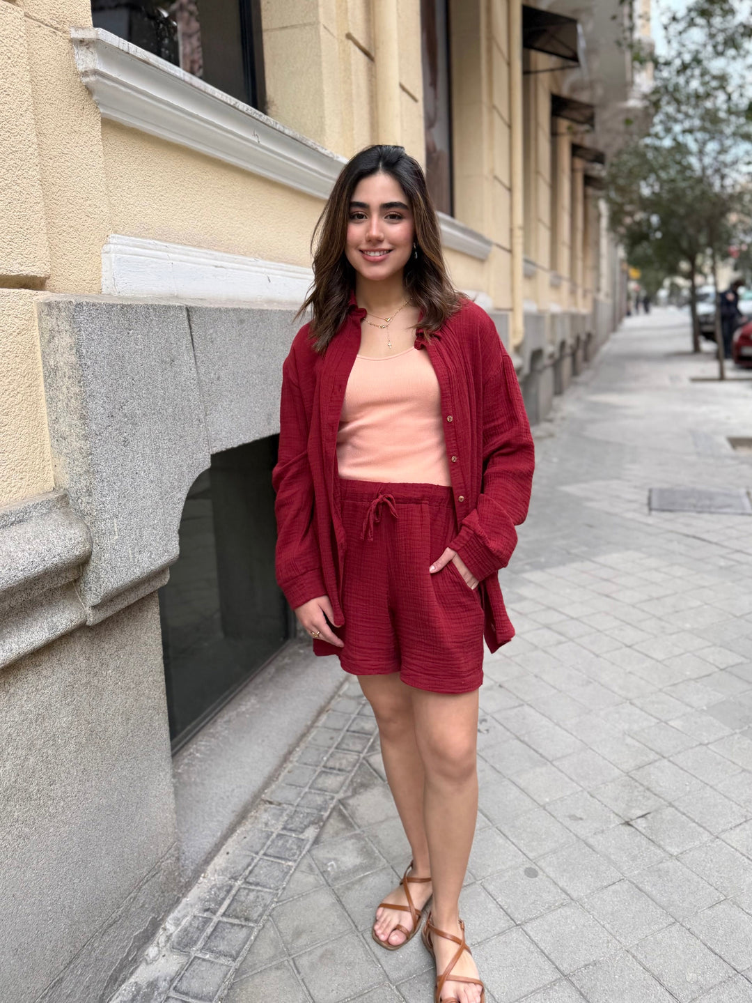 PRADO gauze top in Sangria Red