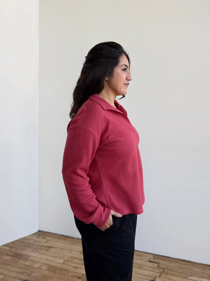 ADRIA waffle knit top in Soft Hibiscus