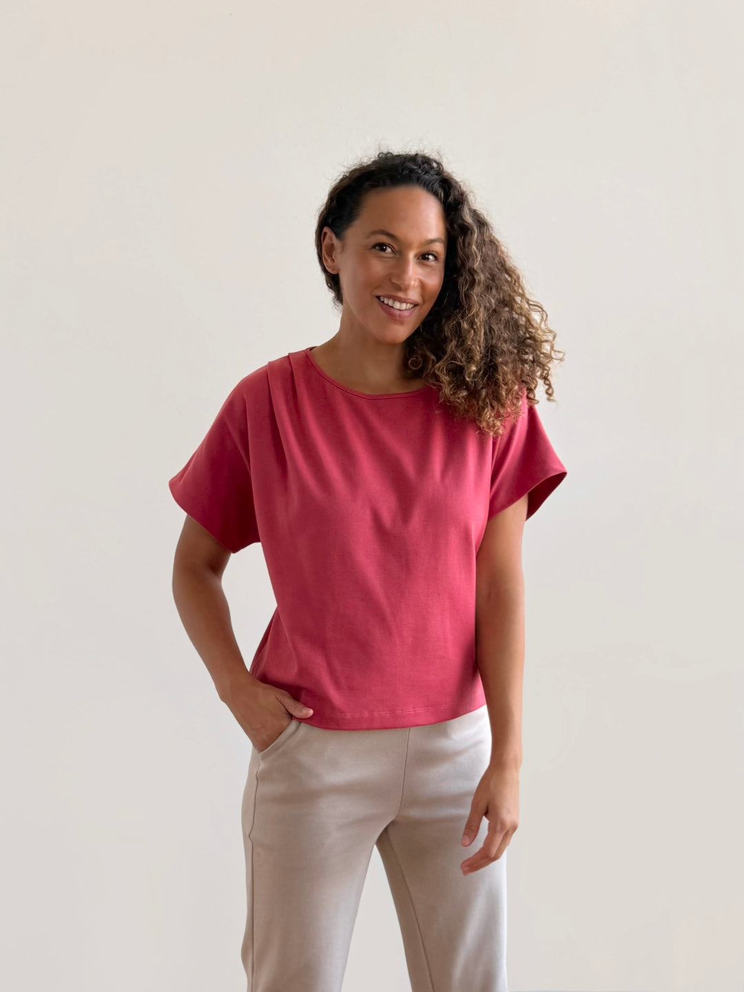 JEANINE heavy-knit top in Soft Hibiscus