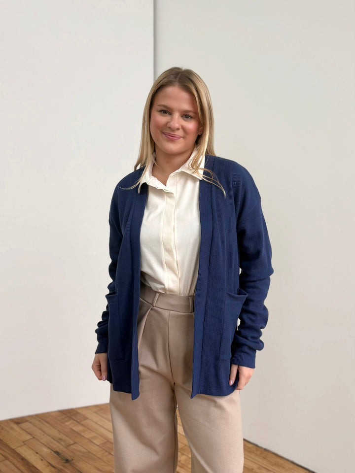 RILEY waffle knit cardigan in Blue Depths