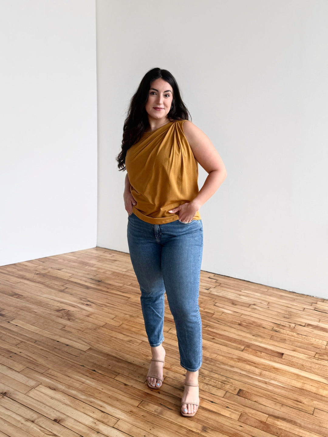 CHARLI draped top in Light Amber