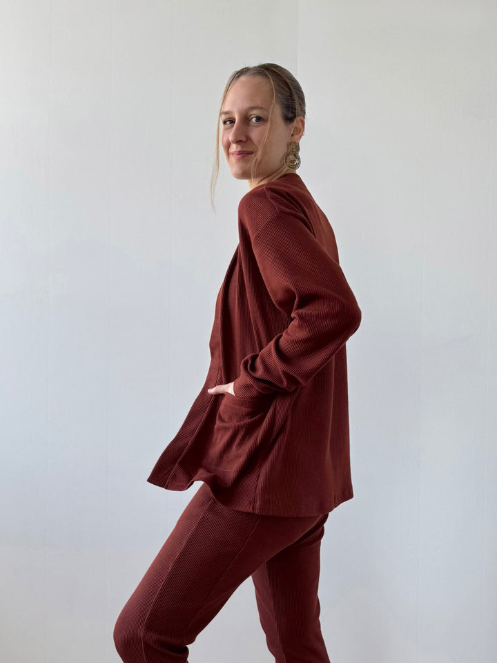 RILEY waffle knit cardigan in Cherrywood