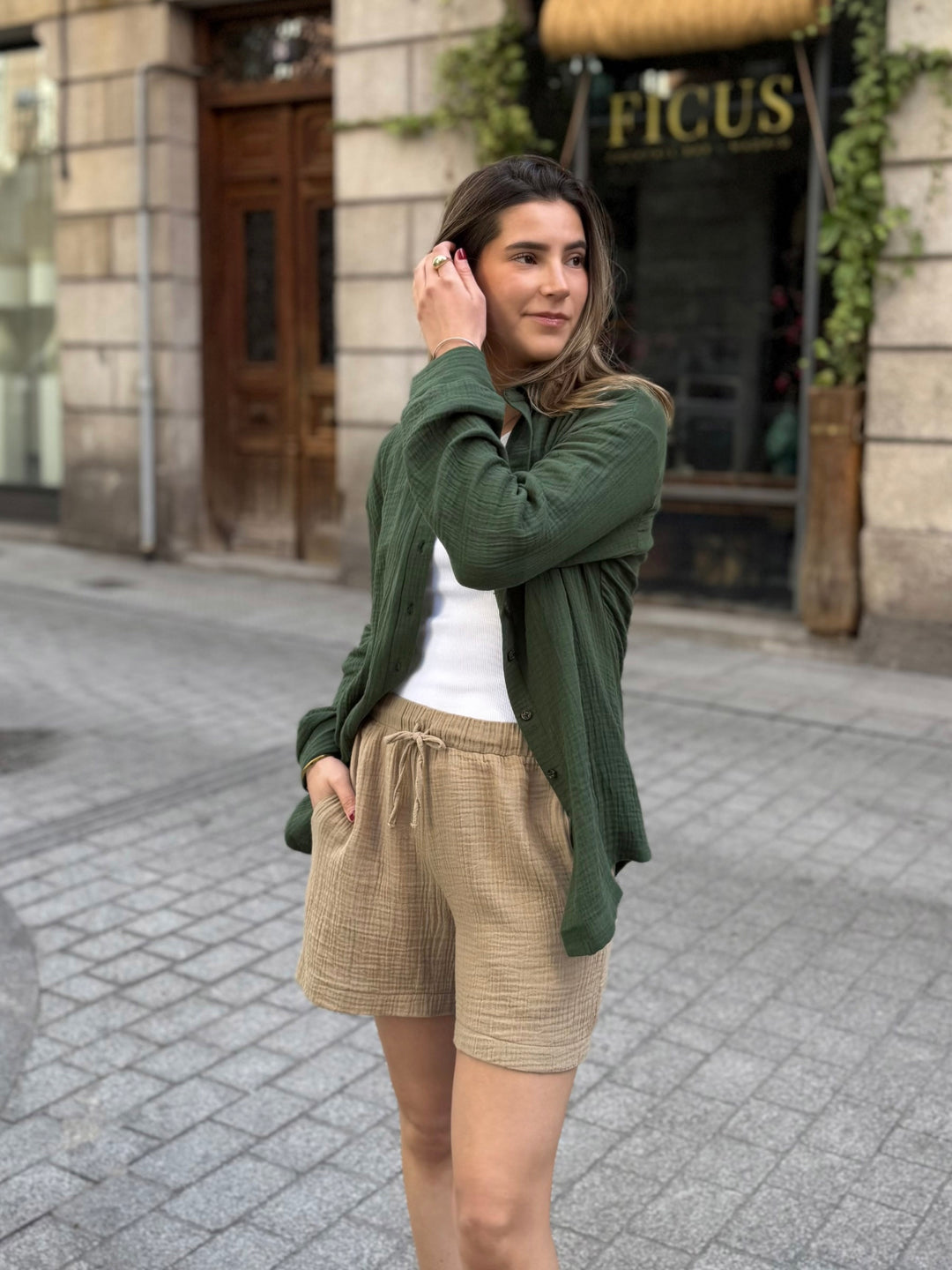 PRADO gauze top in Forest Green