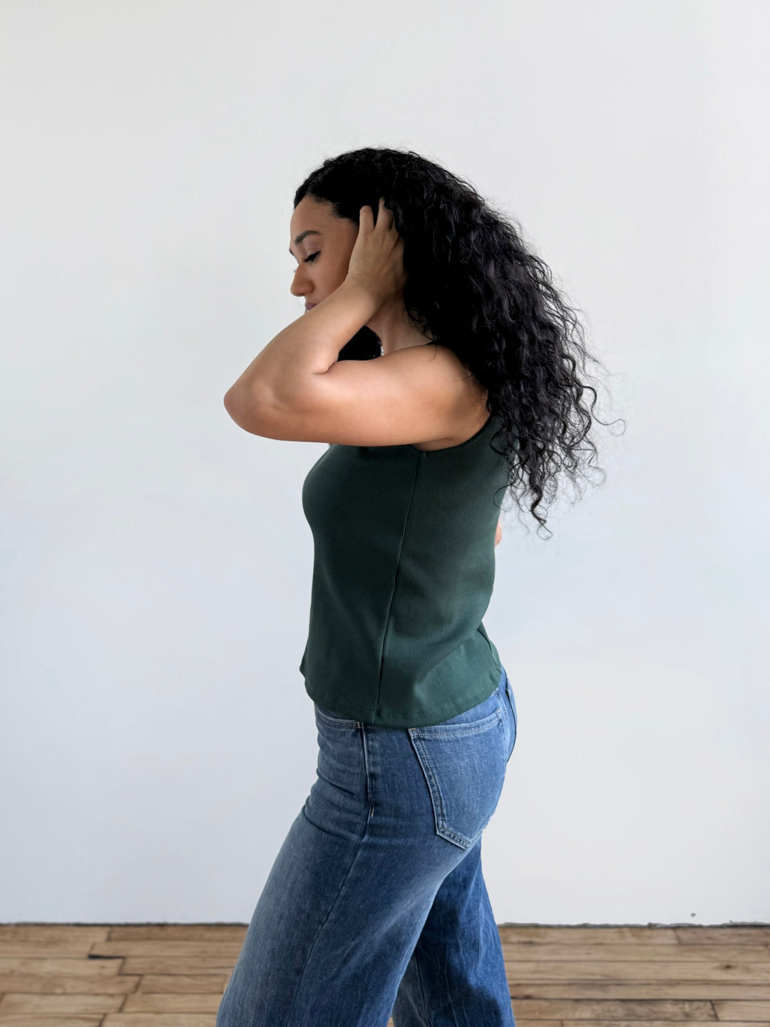 MAYA rib-knit fitted tank in Dark Jade