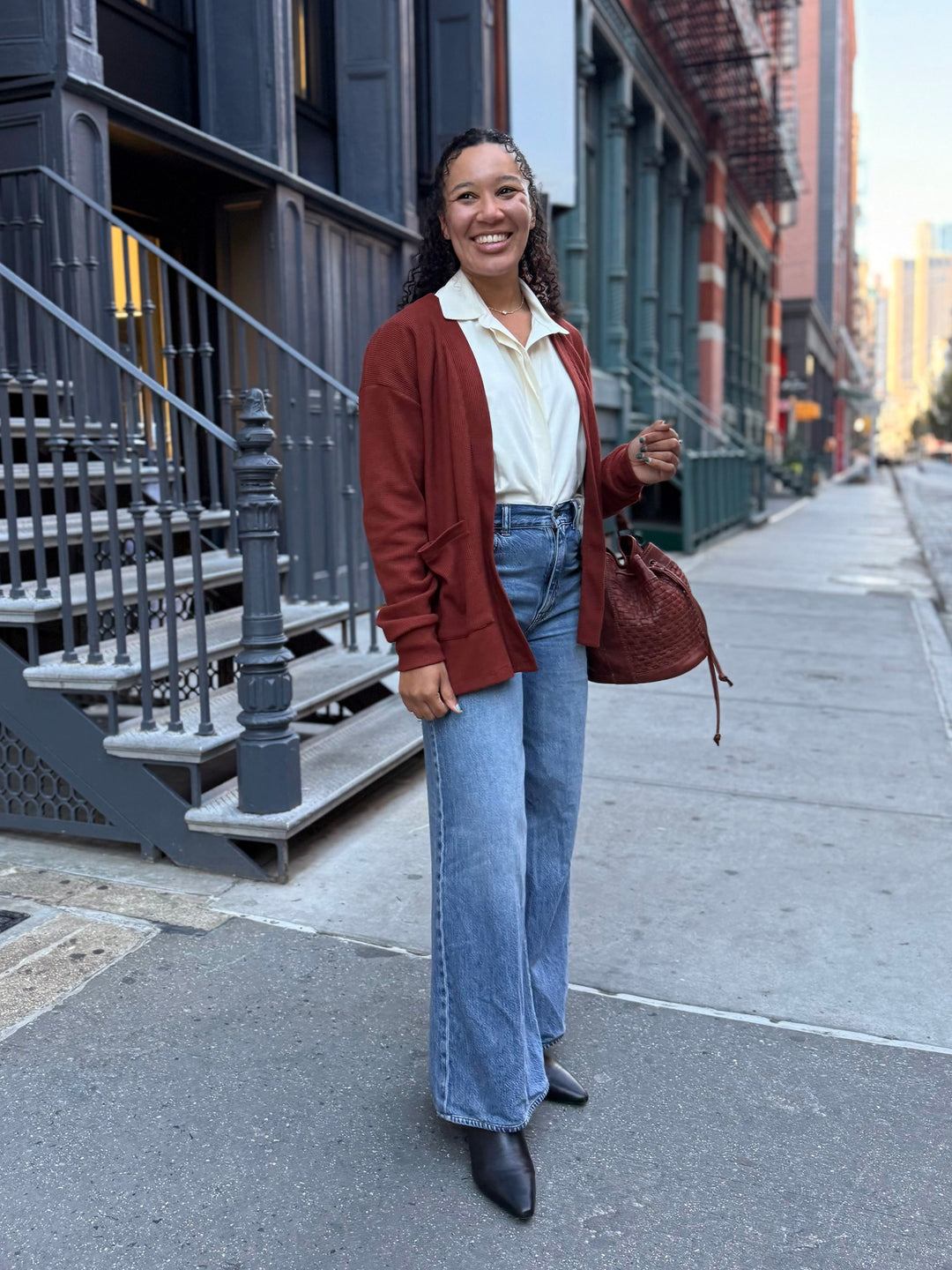 RILEY waffle knit cardigan in Cherrywood