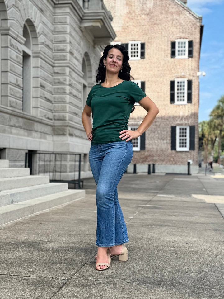 JANEY ruched tee in Dark Green