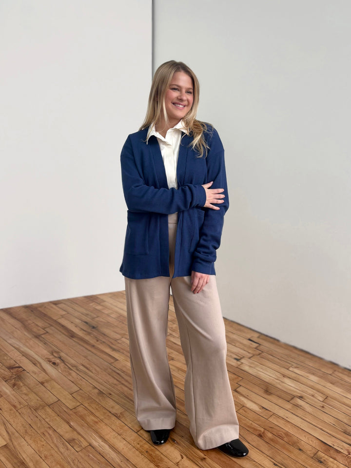 RILEY waffle knit cardigan in Blue Depths