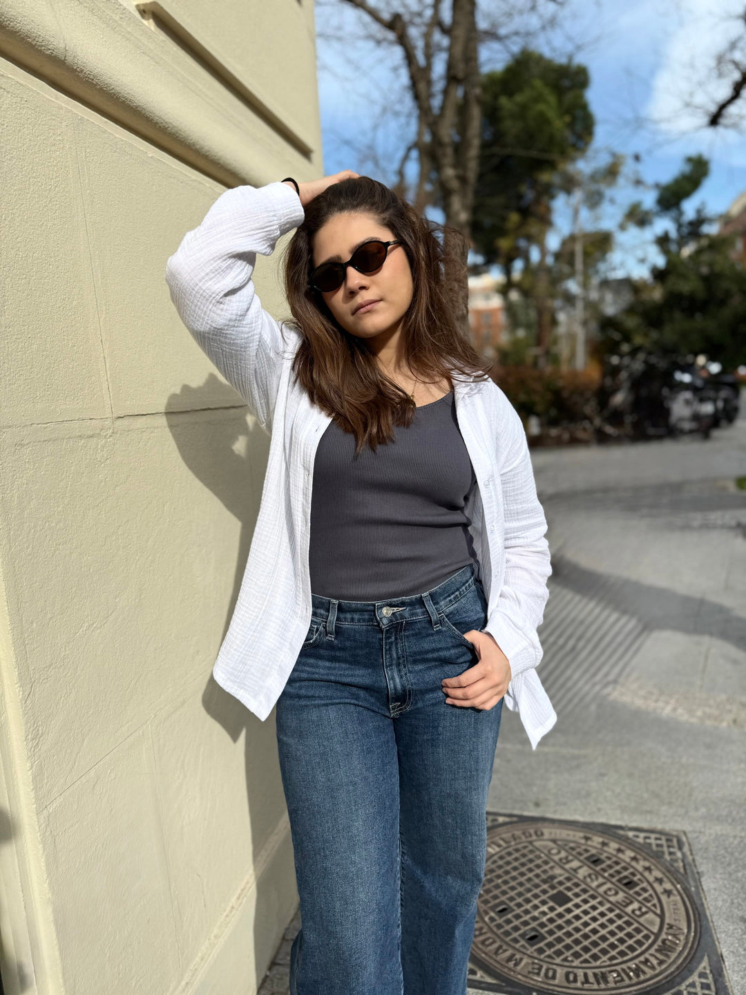 LEONOR rib-knit tee in Blue Storm