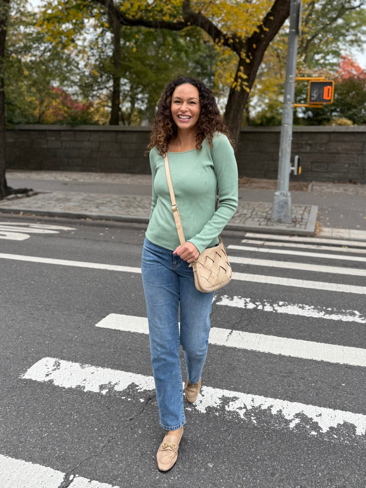 MALIA rib-knit top in Jade Leaf