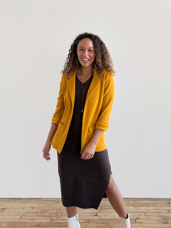 CROSBY rib knit blazer in Goldenrod