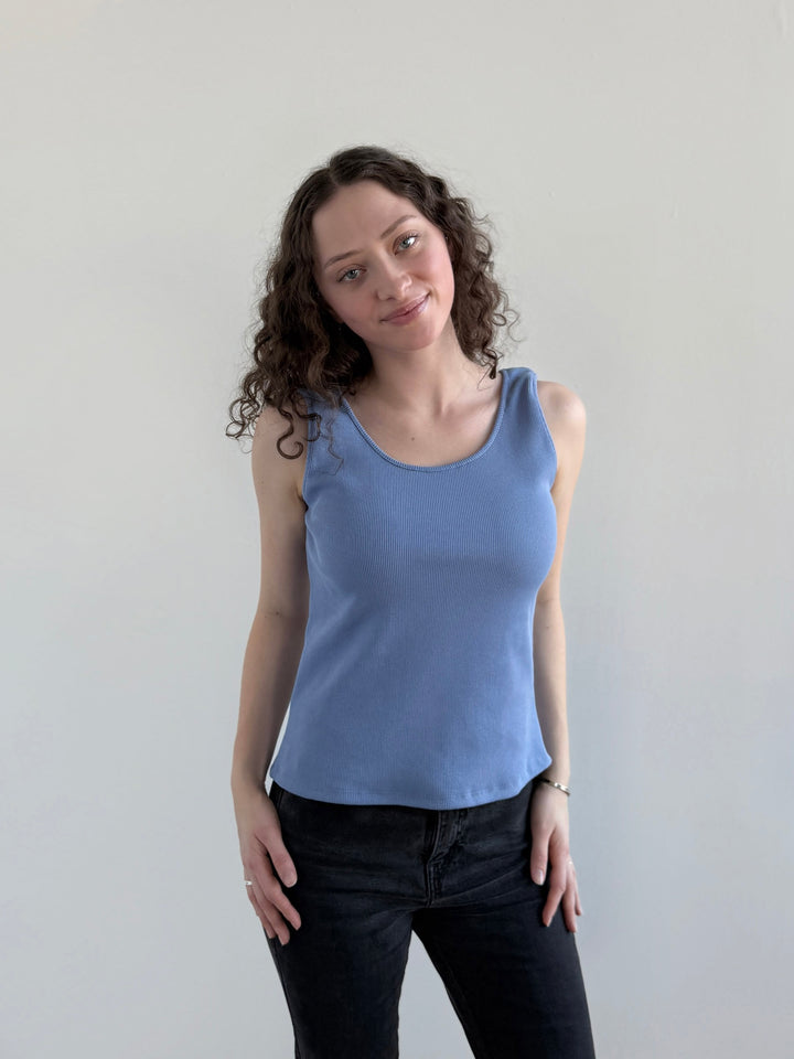 MAYA rib-knit fitted tank in Bluebell