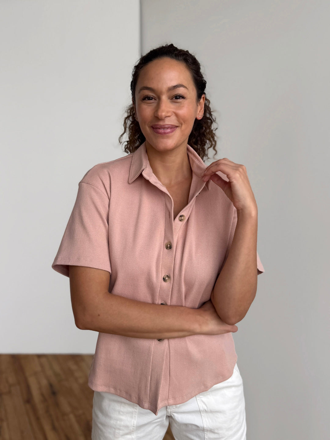 POLLY rib knit top in Vintage Peach