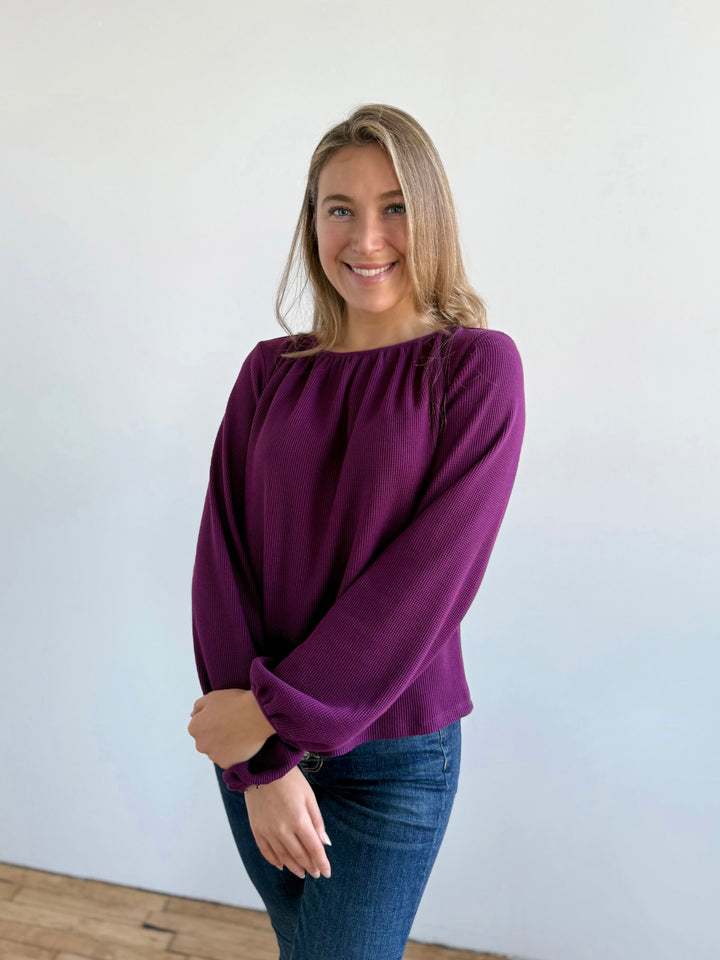 VIVIAN waffle knit top in Purple Jewel