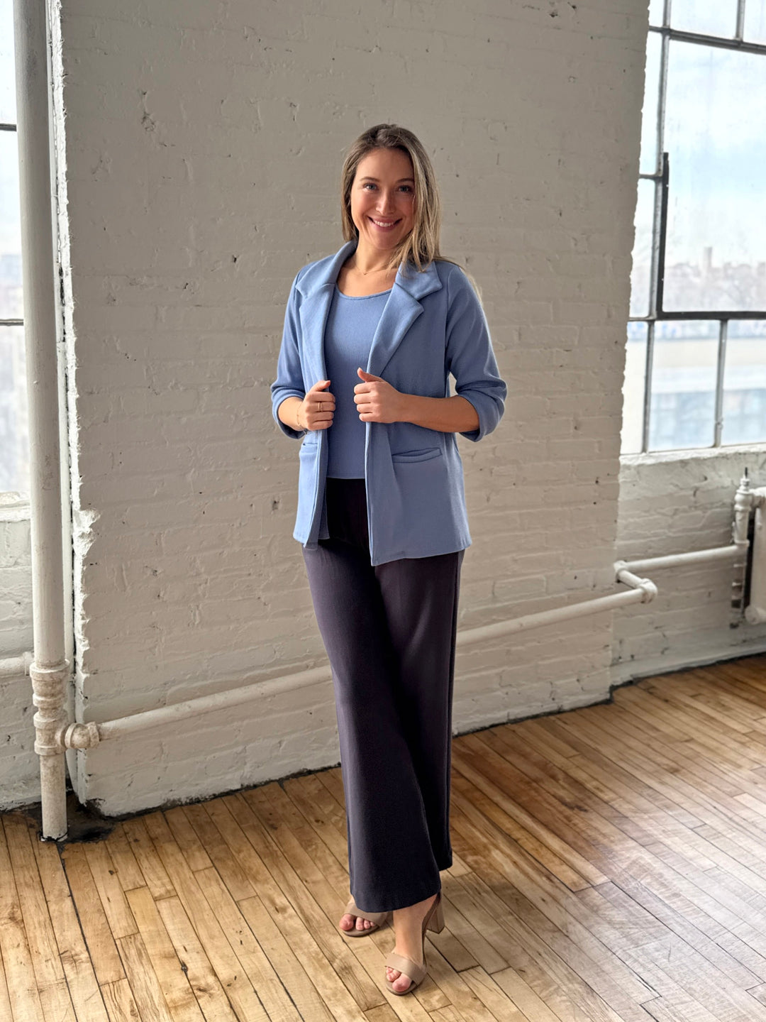 CROSBY rib knit blazer in Bluebell