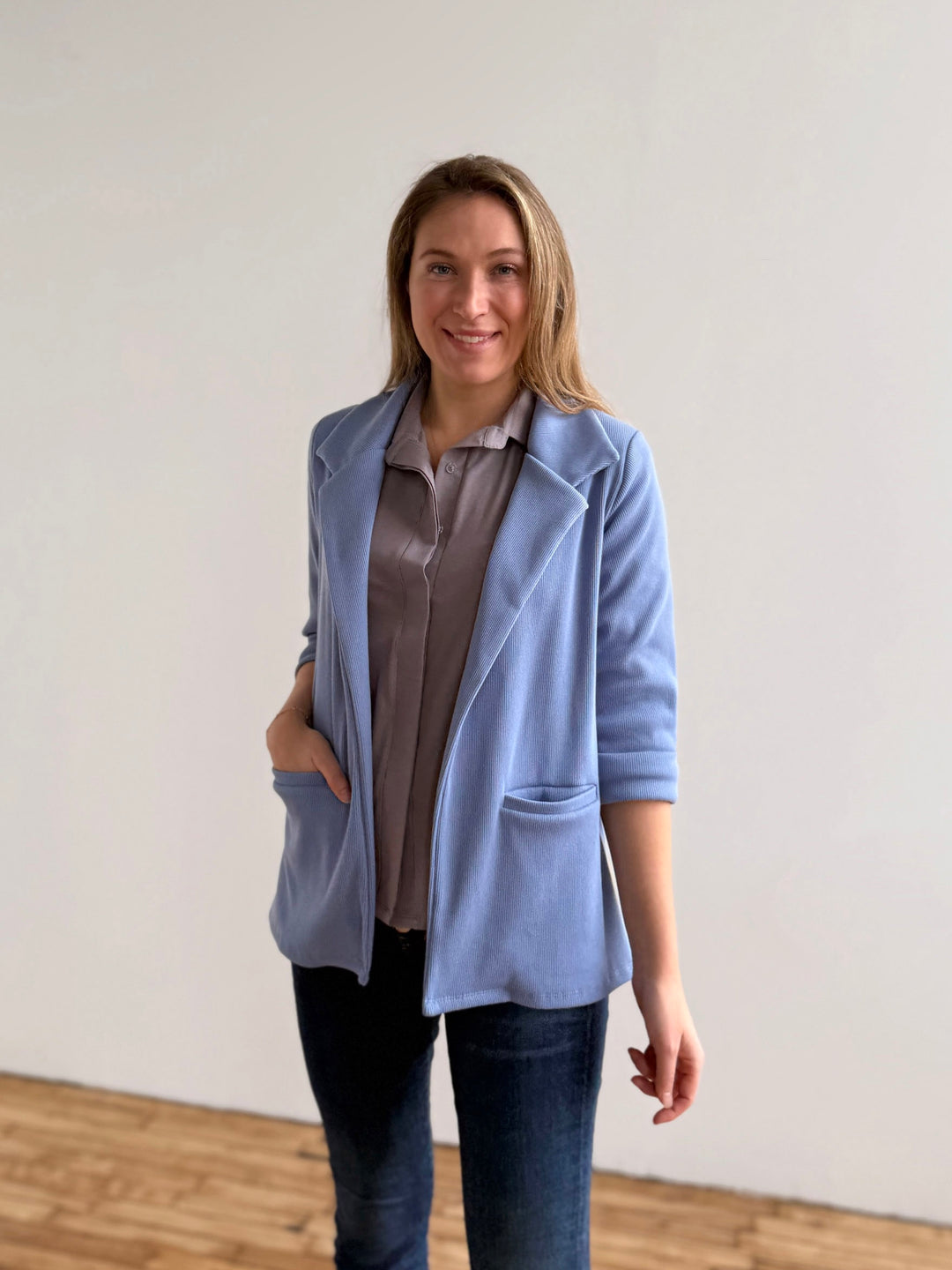 CROSBY rib knit blazer in Bluebell