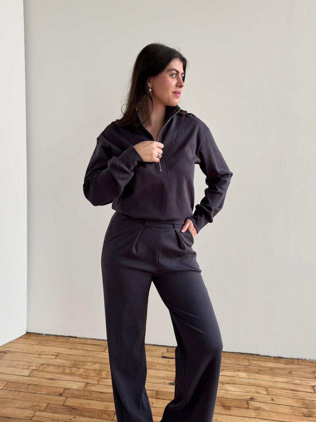 LONDON heavy knit pants in Gunmetal