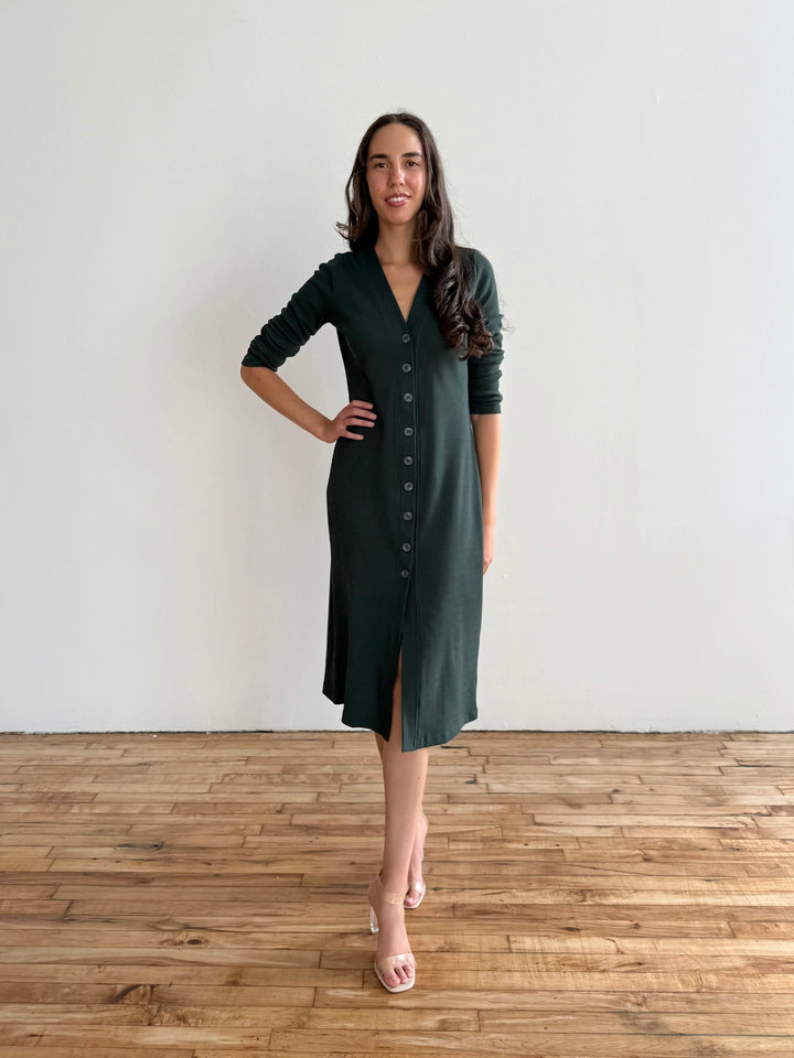 ELENA rib-knit dress in Dark Jade