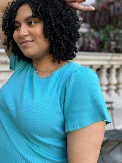 ZADIE rib knit tee in Teal Tide