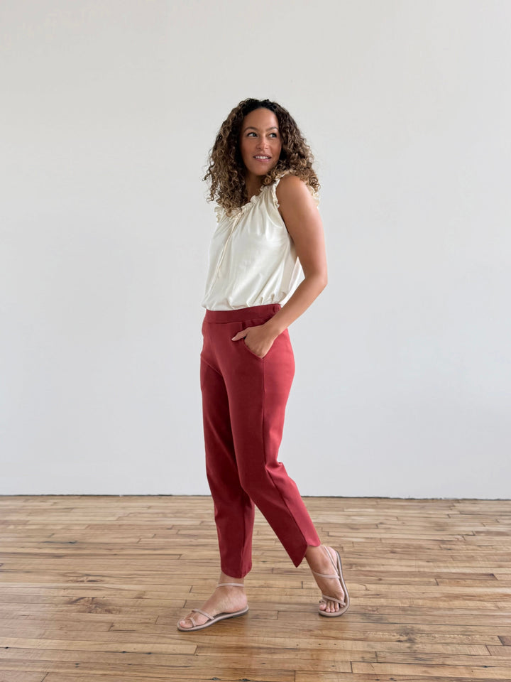 SOPHIA tulip hem pants in Red Amber