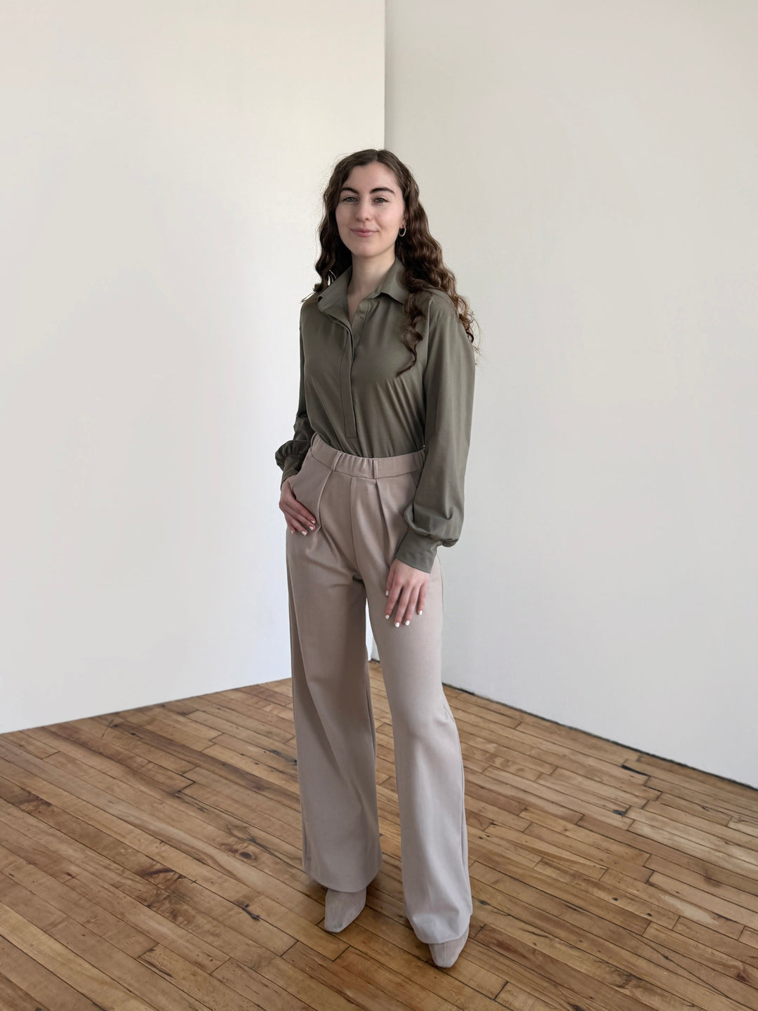 LONDON heavy knit pants in Desert Sand