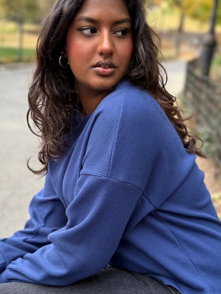 HARPER waffle knit top in Blue Depths