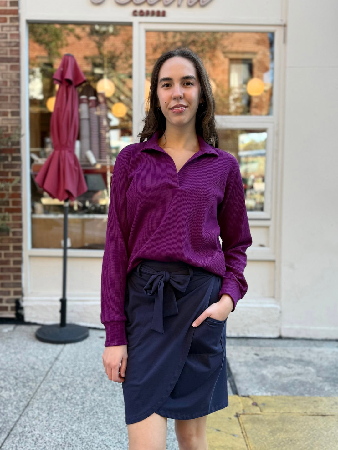 ADRIA waffle knit top in Purple Jewel