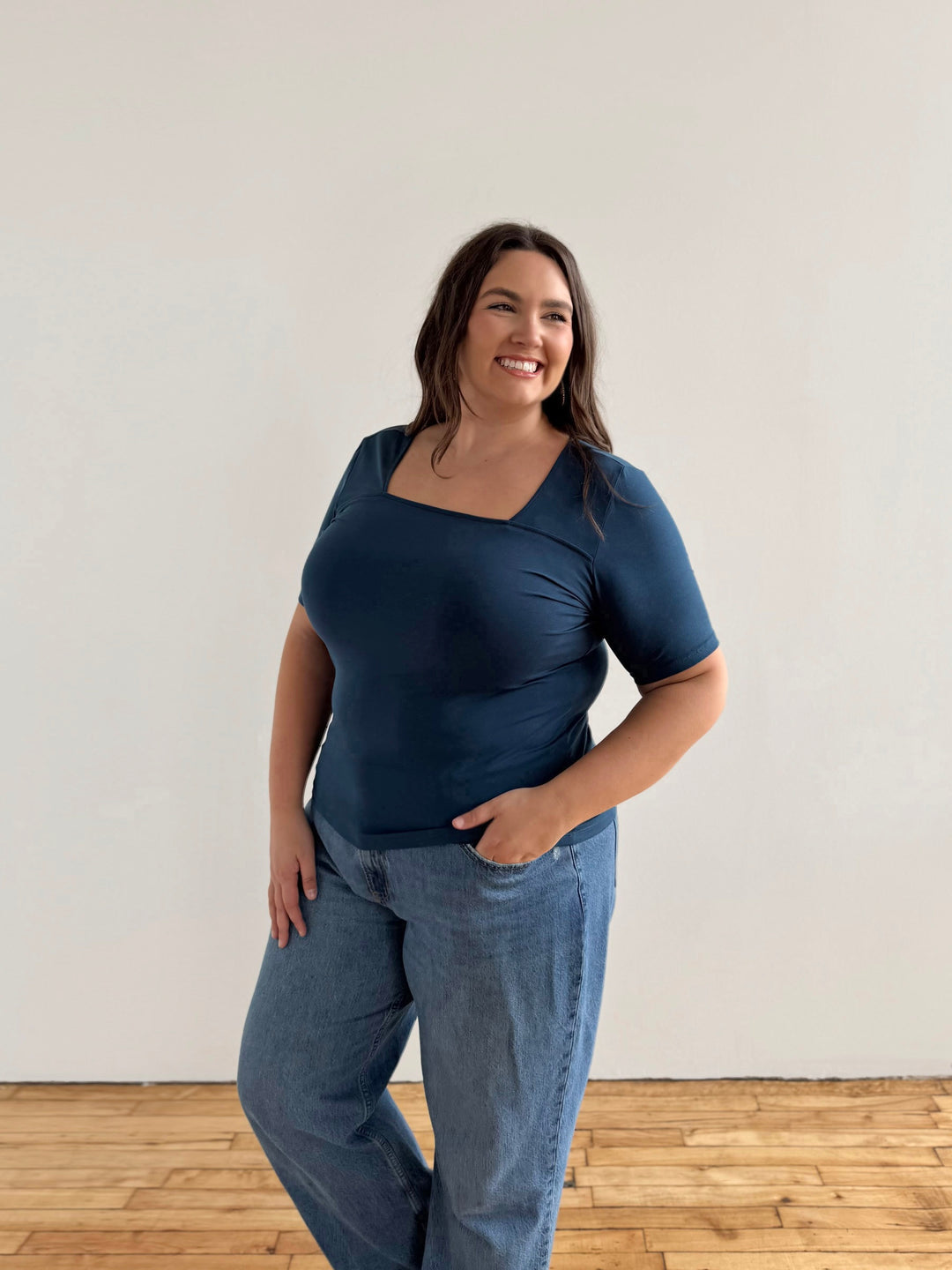MILA fitted tee in Atlantic Blue