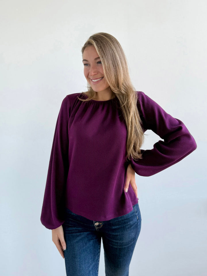 VIVIAN waffle knit top in Purple Jewel