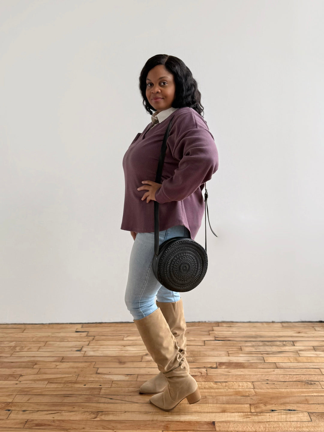 MEGANE waffle knit top in Plum Shadow