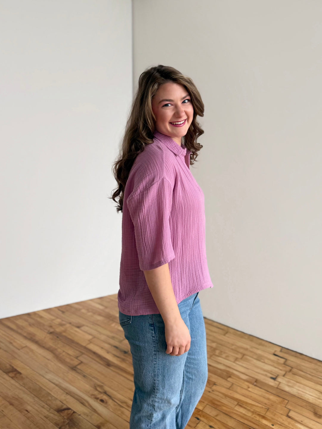 CARROLL gauze boxy shirt in Soft Orchid