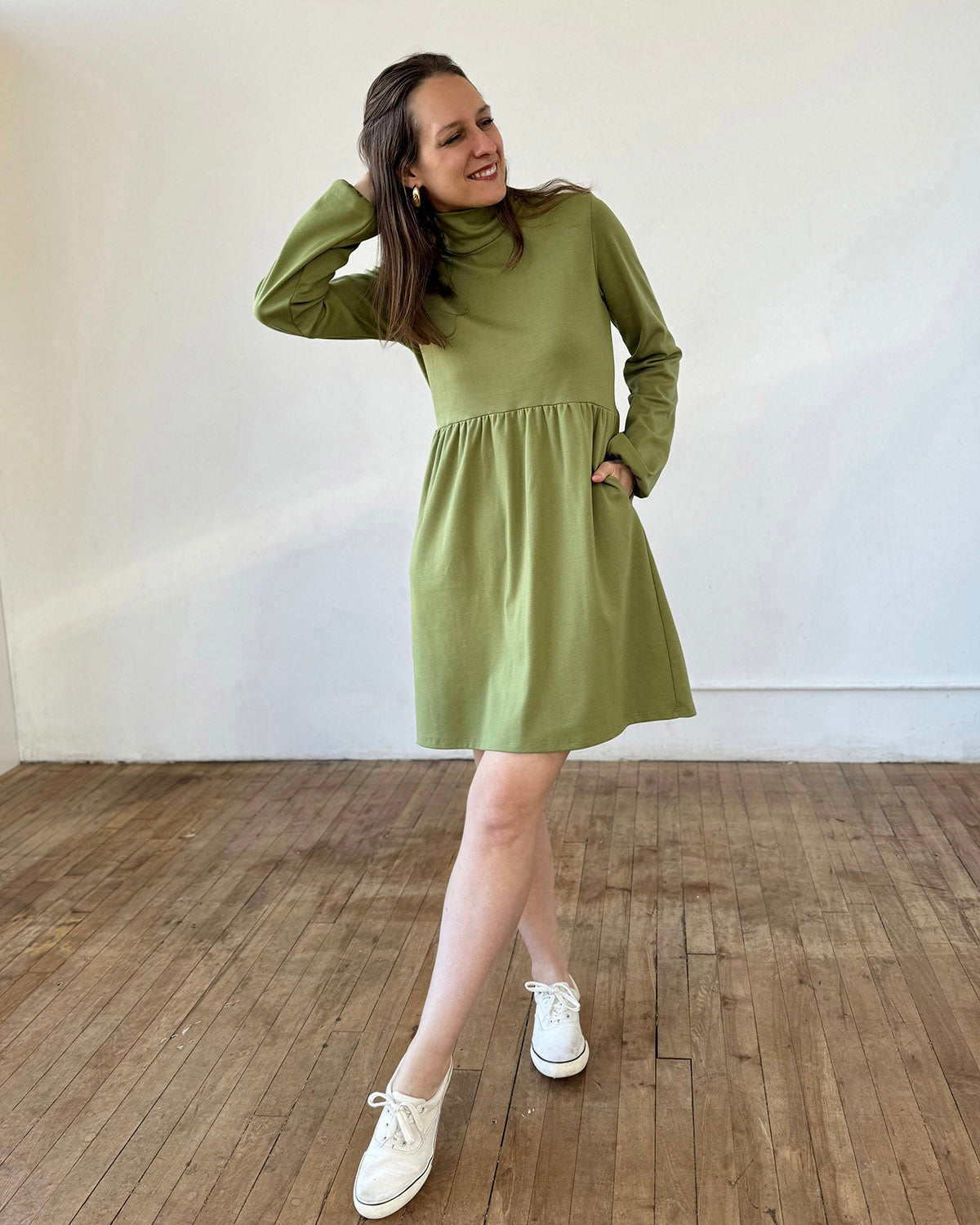 HELENE doubleknit dress in Grass Green