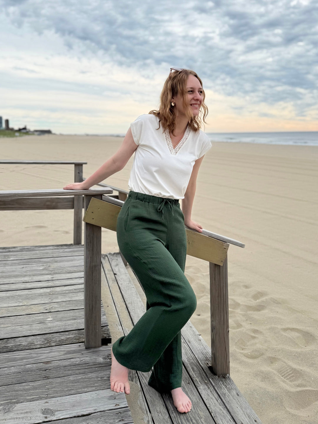 FLORENCE gauze pants in Forest Green