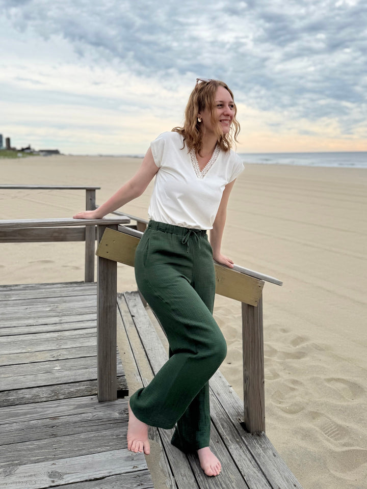 FLORENCE gauze pants in Forest Green