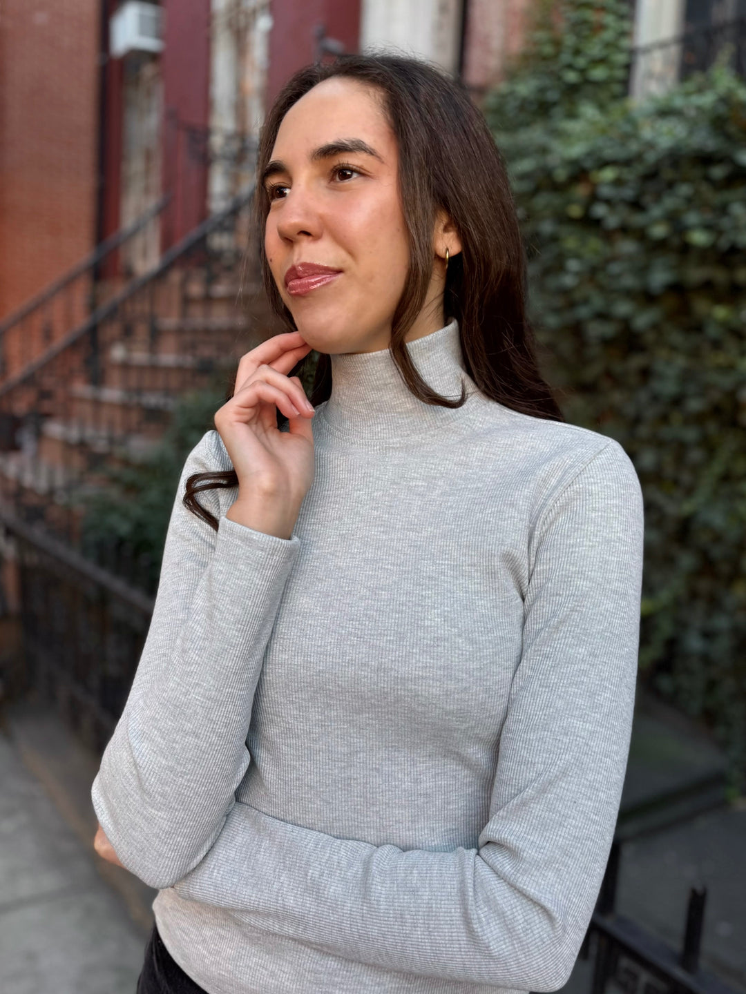 MILANE rib-knit top in Marble Grey