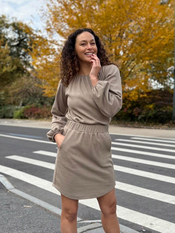 LOTUS waffle knit skirt in Taupe Grey