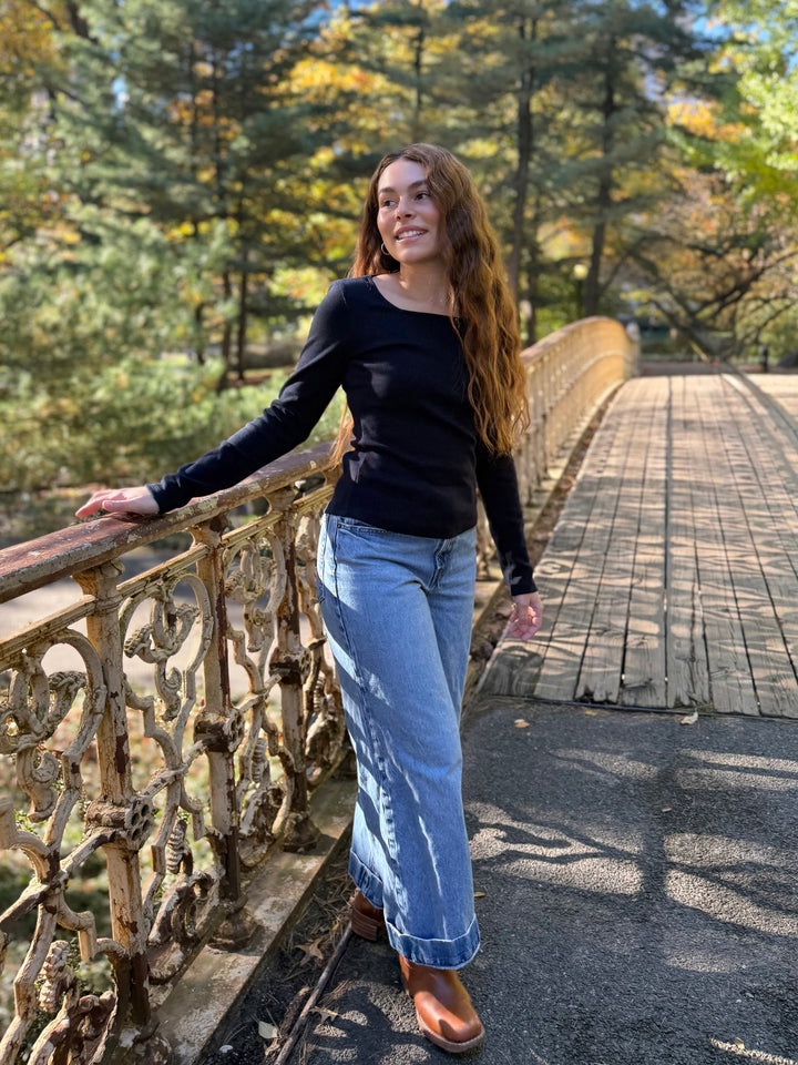 MALIA rib-knit top in Midnight Navy