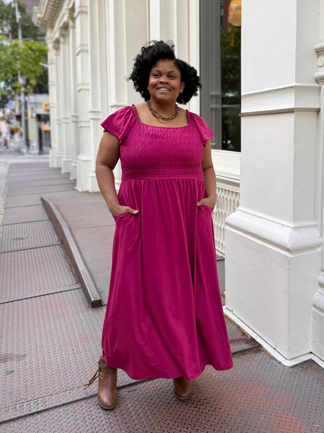 ADELIA smocked dress in Garnet Pink