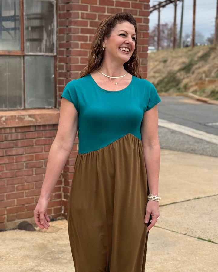 NORAH dress in Teal/Kona Brown