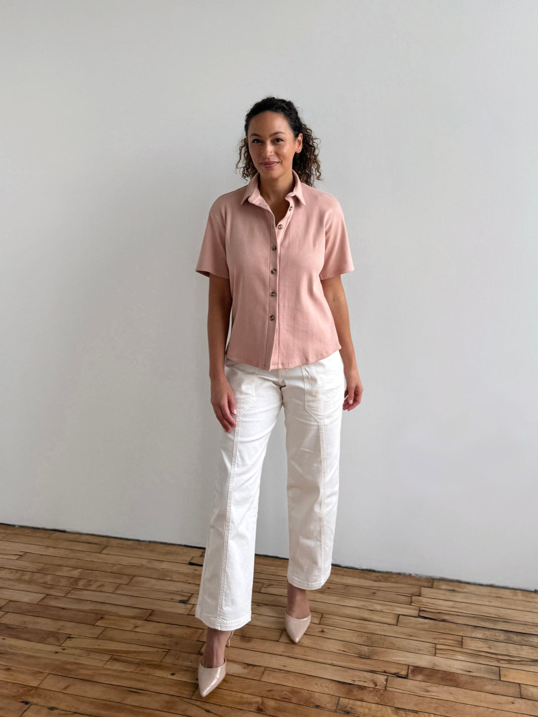 POLLY rib knit top in Vintage Peach