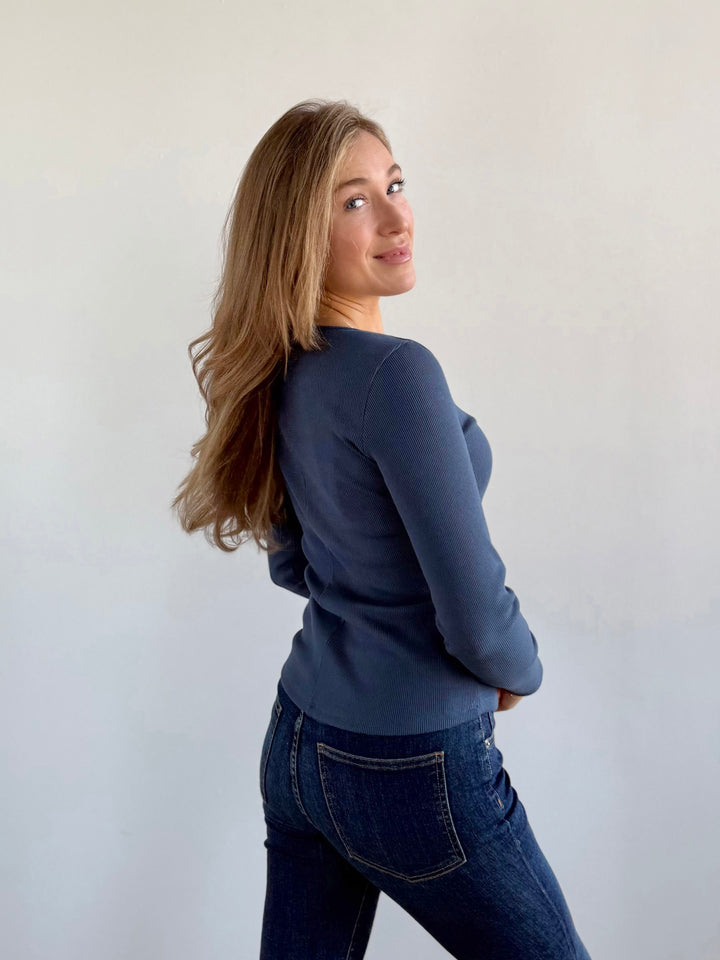 VERA rib-knit top in Faded Navy