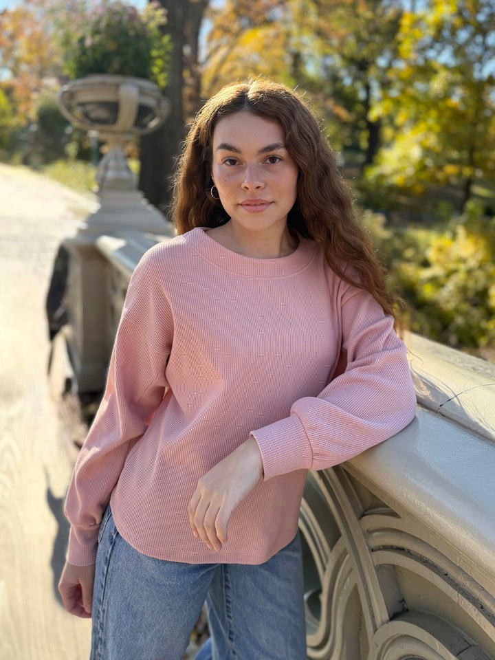 HARPER waffle knit top in Earthy Rose