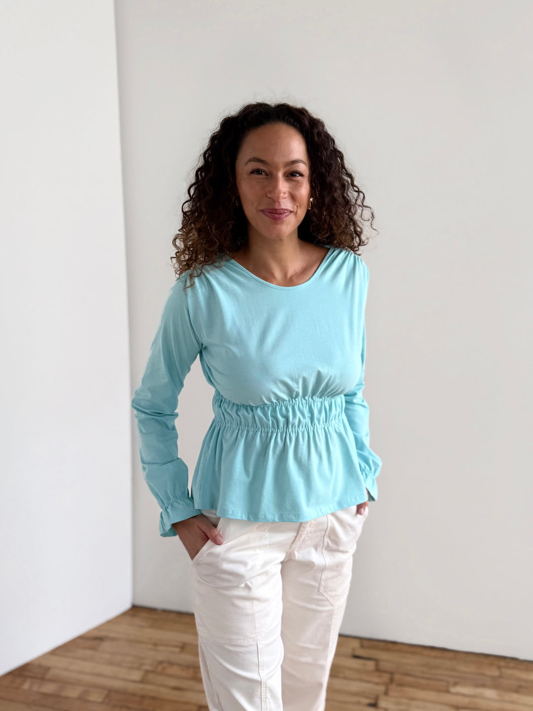 IRINA jersey top in Crisp Aqua